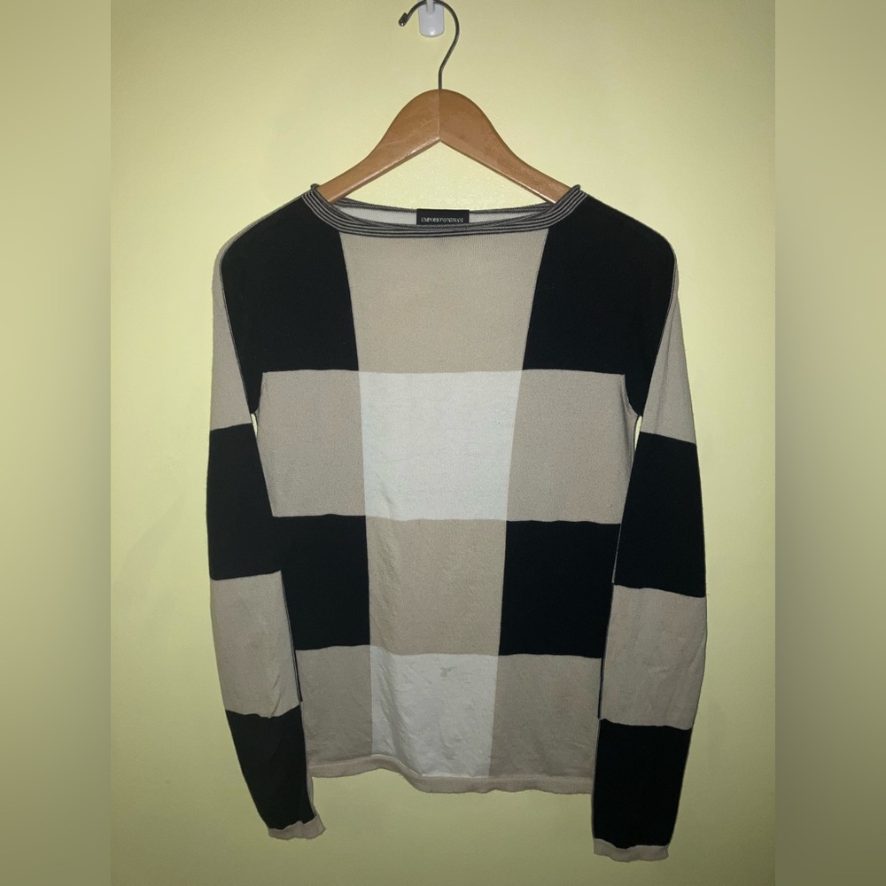 Emporio Armani women’s checkered sweater size S small classic preppy old money